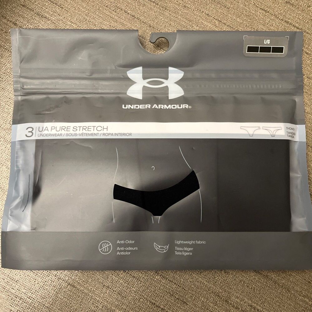 Under Armour Women's Pure Stretch Black Thong Panties Underwear Size Large 3 Pk